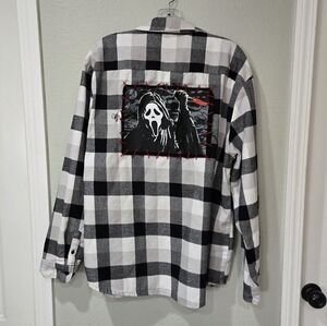 Scream Ghostface XL Long Sleeve Black White Plaid Flannel Shirt